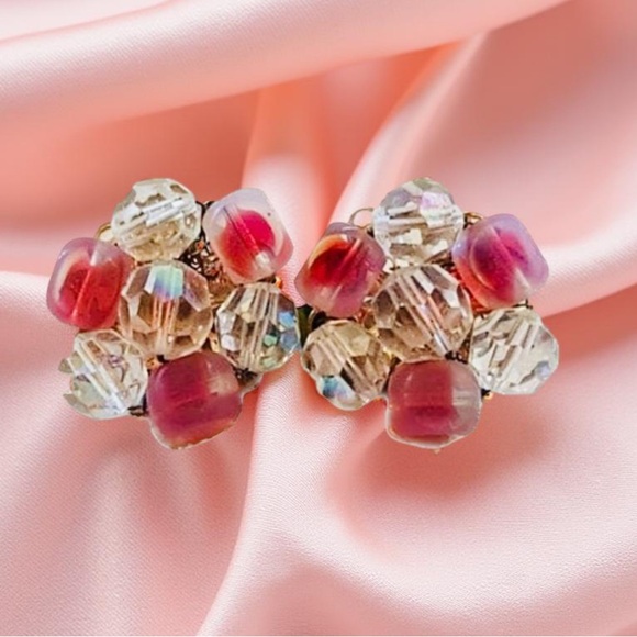 Clip on earrings Vintage Pink earring Mid century glass jewelry clip on earrings - Picture 13 of 14